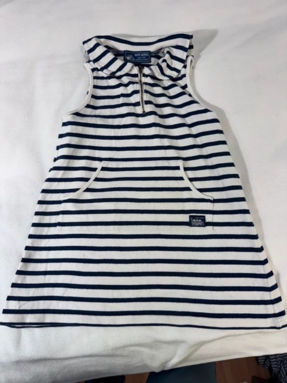Saint James Girls 6Y Hooded Breton Stripe Dress/Cover up Made in France Nautical
